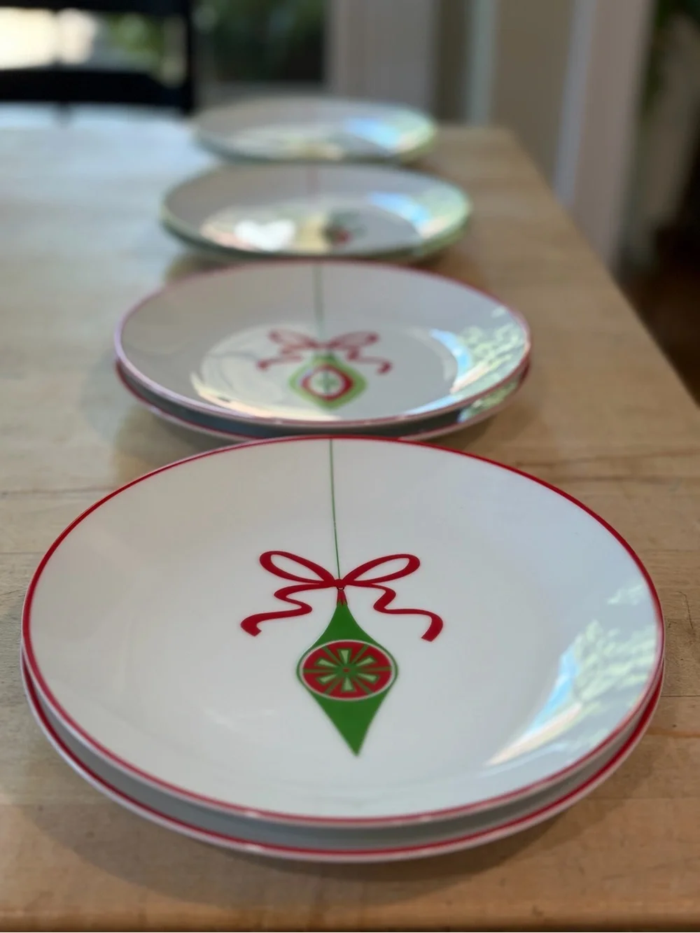 Crate & Barrel Holiday Christmas Ornament 8” Salad Dessert Plates Set of 8